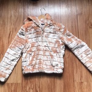 Pink fur hoodie jacket